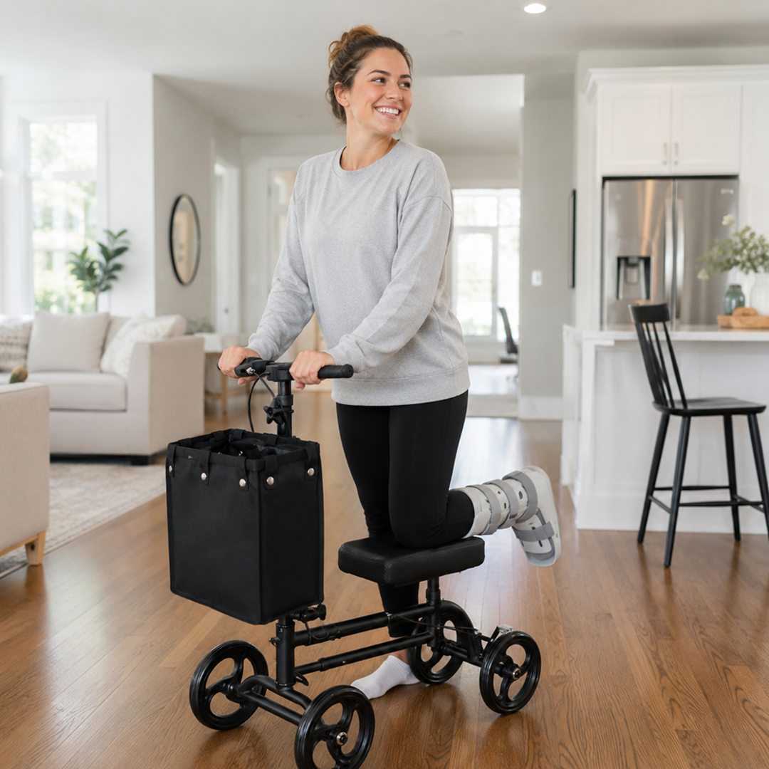 Woman using a knee walker